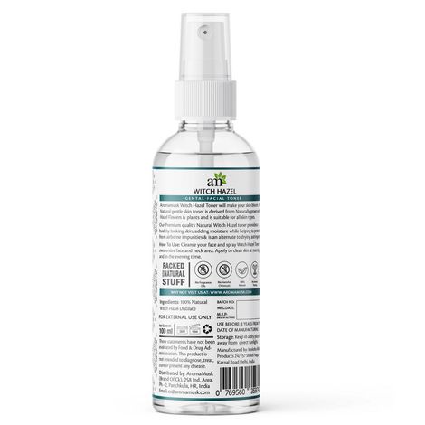 Buy AromaMusk 100% Pure & Natural Premium Witch Hazel Distillate Toner and Astringent (100 ml)-Purplle