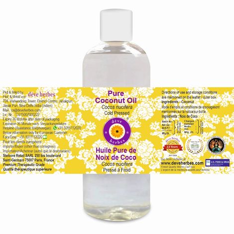 Buy Deve Herbes Pure Coconut Oil (Cocos nucifera) 100% Natural Therapeutic Grade Cold Pressed (200 ml)-Purplle