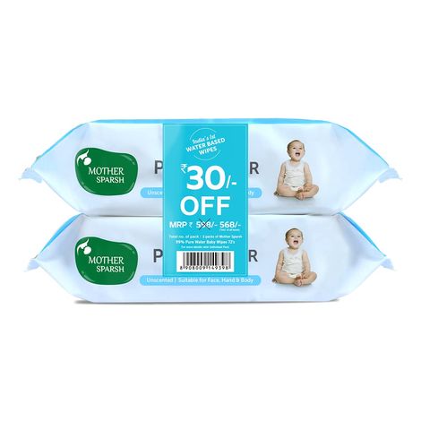 Buy Mother Sparsh 99 % Pure Water (Unscented) Baby Wipes. Pack of 2 - 72 Pc Super Saver Pack-Purplle