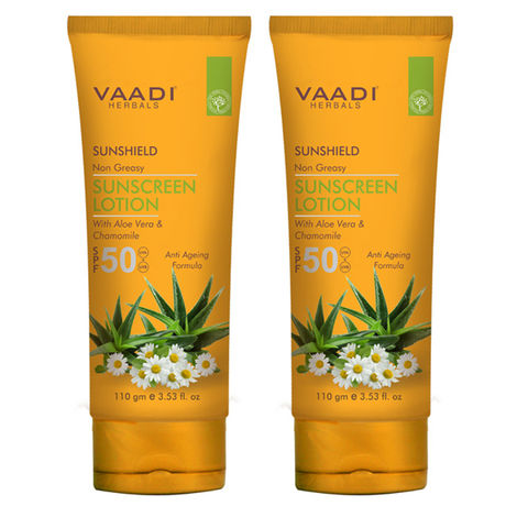 Buy Vaadi Herbal Value Pack of 2 Sunscreen Lotion SPF-50 with Aloe Vera & Chamomile (110 ml x 2)-Purplle
