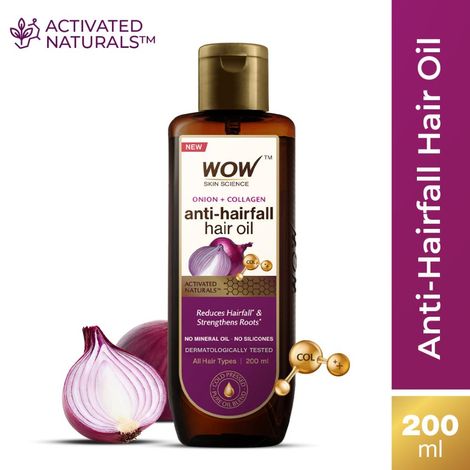 Buy WOW Skin Science Onion & Collagen Anti-Hairfall Hair Oil | Nourishes Scalp & Stimulates Roots | Reduces Hairfall | Reduces Breakage | Repairs Damaged Hair | Minimizes Split Ends | Boosts Hair Thickness- 200 ml-Purplle