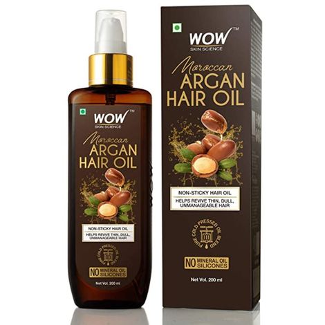 Buy WOW Skin Science Cold Pressed Moroccan Argan Hair Oil For Dry/Coarse/Frizzy Hair - No Mineral Oil & Silicones, 200 ml-Purplle