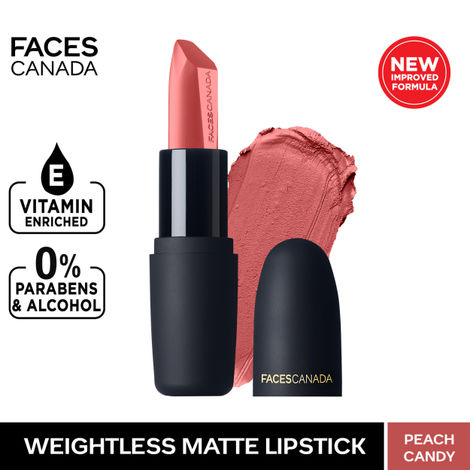 Buy Faces Canada Weightless Matte Lipstick |Jojoba and Almond Oil enriched| Highly pigmented | Smooth One Stroke Weightless Color | Keeps Lips Moisturized | Shade - Peach Candy 4g-Purplle