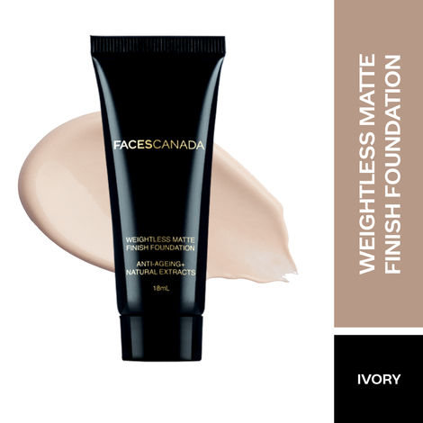 Buy Faces Canada Weightless Matte Foundation | Grape extracts & Shea Butter|Natural Matte Finish | Dermatologically Tested | All Skin Types | Ivory 18ml-Purplle