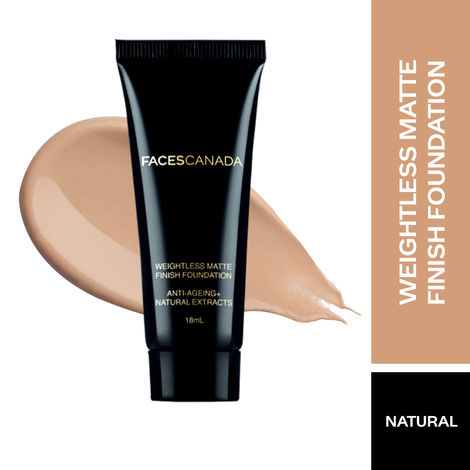 Buy Faces Canada Weightless Matte Foundation | Grape extracts & Shea Butter|Natural Matte Finish | Dermatologically Tested | All Skin Types | Natural 18ml-Purplle