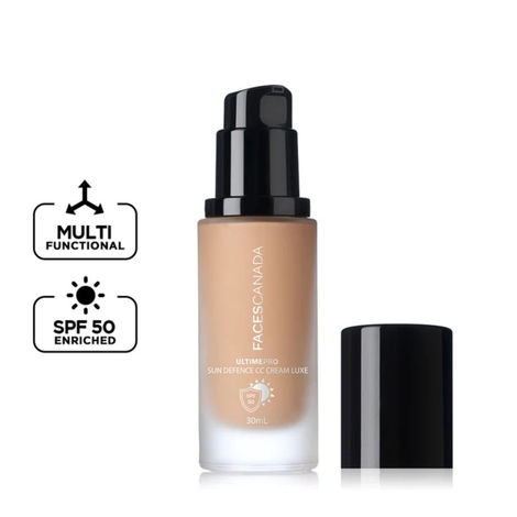 Buy FACES CANADA Ultime Pro Sun Defense CC Cream Luxe SPF 50 - Ivory, 30 ml | Brightens Dull Complexion | Improves Skin Texture | Sun Protection with UVA-UVB Filters | Water Based Oil-Free Formula-Purplle