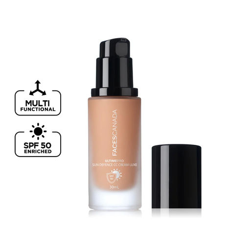 Buy FACES CANADA Ultime Pro Sun Defense CC Cream Luxe SPF 50 - Natural, 30ml | Brightens Dull Complexion | Improves Skin Texture | Sun Protection with UVA-UVB Filters | Water Based Oil-Free Formula-Purplle