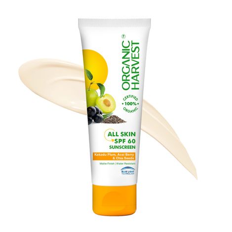Buy Organic Harvest All Skin SPF 60 Sunscreen For Men/Women With Kakadu Plum, Acai Berry & Chia Seeds-Purplle