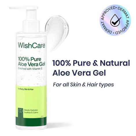 Buy WishCare Pure & Natural Aloe Vera Gel for Skin & Hair| Hydrates, Moisturizes & Soothes Skin |Enriched With Vitamin E|Reduces Acne|Multipurpose Gel for Skin and Hair|For Men & Women|200 ml-Purplle