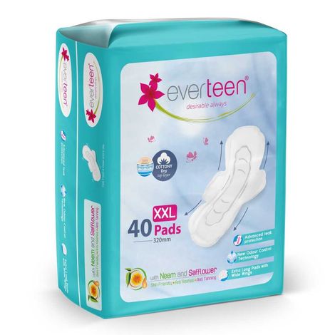 Buy everteen XXL Sanitary Napkin Pads with Cottony-Dry Top Layer for Women, Enriched with Neem and Safflower - 1 Pack (40 Pads, 320 mm)-Purplle