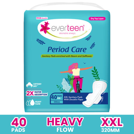 Buy everteen Period Care XXL Dry 40 Sanitary Pads 320mm with Double Flaps enriched with Neem and Safflower - 1 Pack (40 Pads)-Purplle