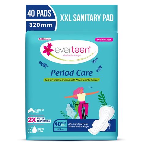 Buy everteen Period Care XXL Dry 40 Sanitary Pads 320mm with Double Flaps enriched with Neem and Safflower - 1 Pack (40 Pads)-Purplle