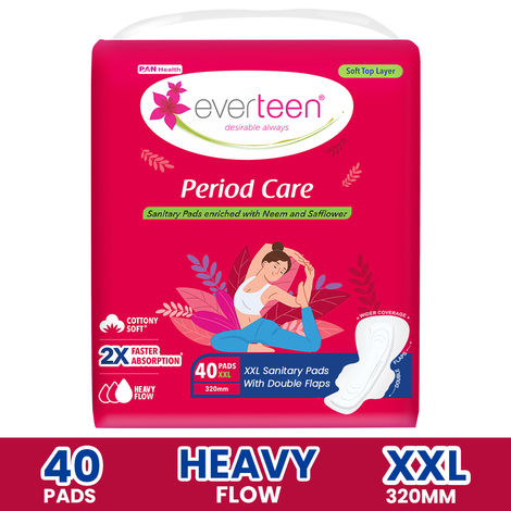 Buy everteen Period Care XXL Soft 40 Sanitary Pads 320mm with Double Flaps enriched with Neem and Safflower - 1 Pack (40 Pads)-Purplle