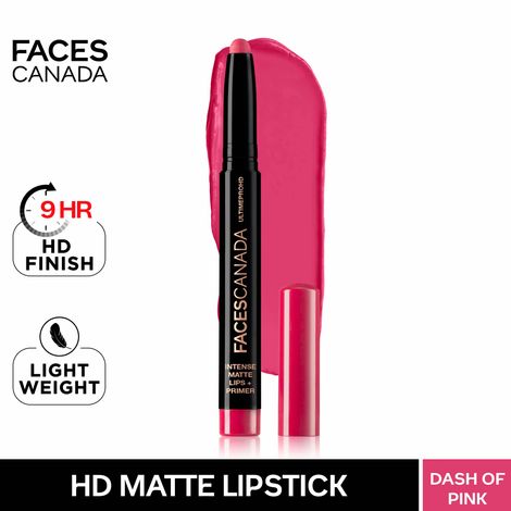 Buy Faces Canada HD Intense Matte Lipstick | Feather light comfort | 10 hrs stay| Primer infused | Flawless HD finish | Made in Germany |Dash Of Pink 1.4g-Purplle