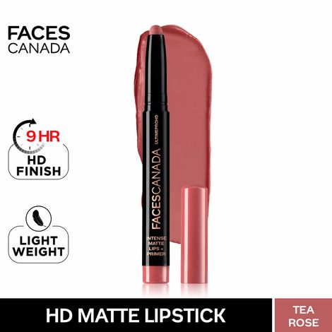 Buy Faces Canada HD Intense Matte Lipstick | Feather light comfort | 10 hrs stay| Primer infused | Flawless HD finish | Made in Germany | Tea Rose 1.4g-Purplle