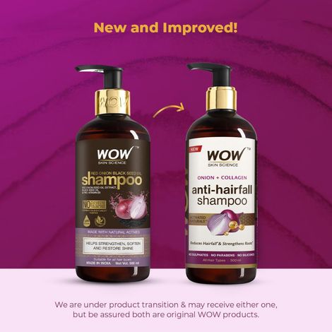 Buy WOW Skin Science Onion & Collagen Anti-Hairfall Shampoo | Reduces Hairfall | Strengthens Roots | Nourishes Scalp | Prevents Breakage | Enhances Hair Thickness and Shine| New & Improved Formulation- 500 ml-Purplle