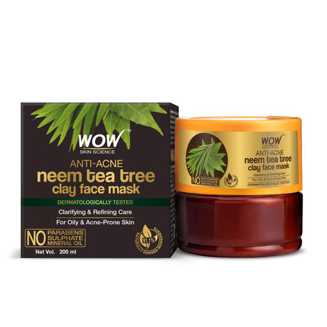 Buy WOW Skin Science Anti-Acne Neem & Tea Tree Clay Face Mask (200 ml)-Purplle