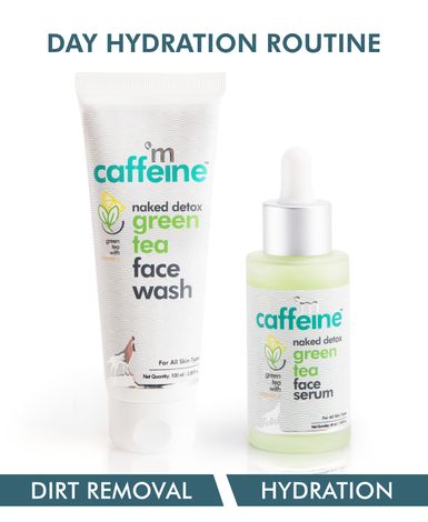 Buy mCaffeine Green Tea Day Hydration Routine | Vitamin C | Dirt Removal, Hydration | Face Wash, Face Serum | All Skin | Paraben & SLS Free 140 ml-Purplle