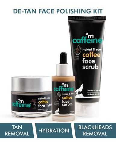 Buy mCaffeine Coffee De-Tan Face Polishing Kit | Tan Removal, Sun Protection | Face Scrub, Face Mask, Face Serum | All Skin | Paraben & Mineral Oil Free 240 gm-Purplle