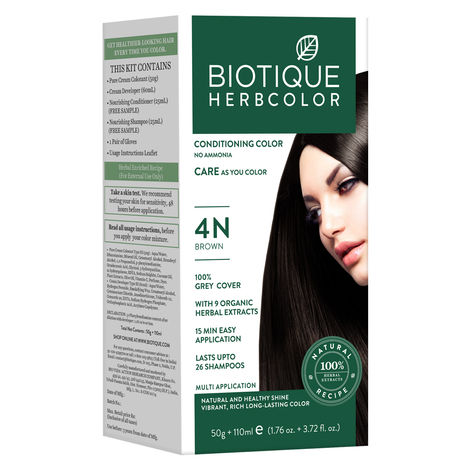 Buy Biotique Bio Herbcolor 4N Brown (50 g + 110 ml)-Purplle