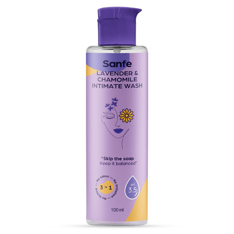 Buy Sanfe Natural Intimate Wash, 3 In 1 - No Odour, No Itching, No Irritation (Lavender and Chamomile) (100 ml Wash) | Feminine Wash | Intimate Hygiene | Dermatologically Tested | Chemical Free (Multicolor)-Purplle