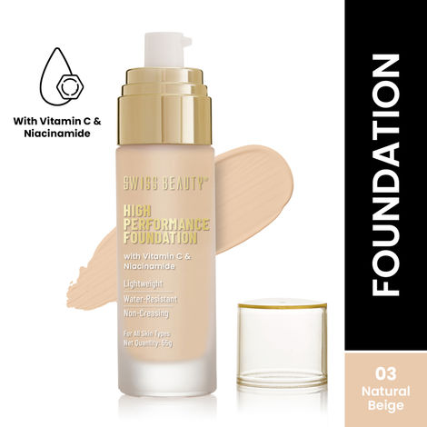 Buy Swiss Beauty High Performance Foundation | Water-Resistant | Medium to Buildable Coverage | Lightweight | Easy to Blend | With Vitamin C & Niacinamide|Natural-Beige 60 gm-Purplle