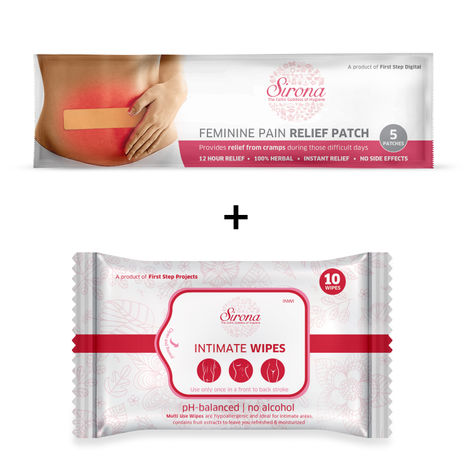 Buy Sirona Feminine Pain Relief Patches for Period Pain - 5 Patches with Intimate Wipes for Clean your Intimate Area - 10 Wipes-Purplle