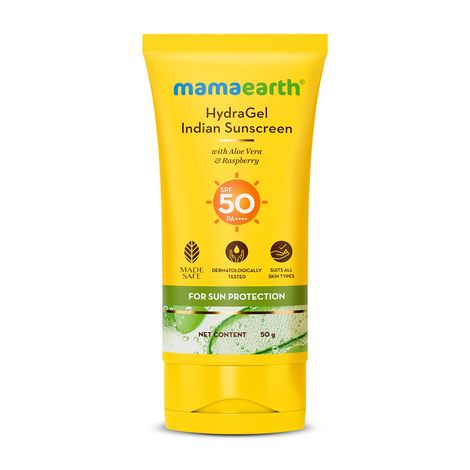 Buy Mamaearth HydraGel Indian Sunscreen with Aloe Vera and Raspberry for Sun,Tan Protection - 50 gm-Purplle
