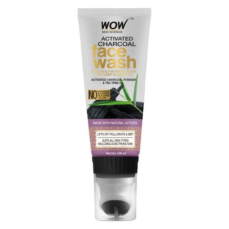 Buy WOW Skin Science Activated Charcoal Face Wash Gel Tube with Built-In Face Brush (100 ml)-Purplle