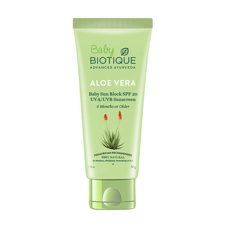 Buy Biotique Bio Aloe Vera Baby Sun Block SPF 20 UVA/UVB Sunscreen (50 g)-Purplle