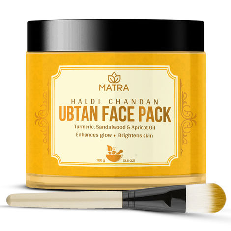 Buy Matra Haldi Chandan Ubtan Face Pack – Ayurvedic Face Mask for Skin Brightening, Tan Removal and Glow – With Turmeric & Sandalwood With Free Face Pack Brush-Purplle
