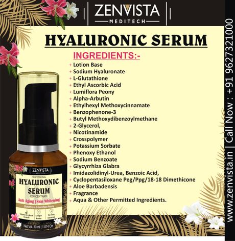 Buy Zenvista Hyaluronic Face Serum +Vitamin C+ Glutathione+ Lumiflora Peony  (30 ml) Online | Purplle