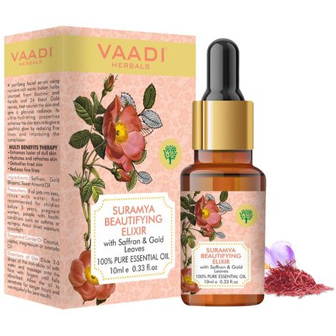 Buy Vaadi Herbals Suramya Beautifying Elixr (Pure Mix of Saffron, 24k Gold Leaves & Sweet Almond Oil) - Reduces Fine Lines, Improves Skin Complexion & Gives a Natural Glow - 10 ml-Purplle