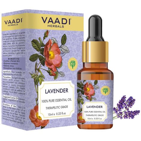 Buy Vaadi Herbals Lavender Essential Oil - Prevents Hairfall, Relieves Stress, Soothes Skin - 100% Pure Therapeutic Grade - 10 ml-Purplle