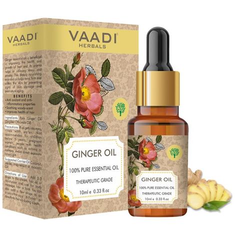 Buy Vaadi Herbals Ginger Essential Oil - Tones Skin, Prevents Hairfall, Soothing Woody Aroma - 100% Pure Therapeutic Grade - 10 ml-Purplle