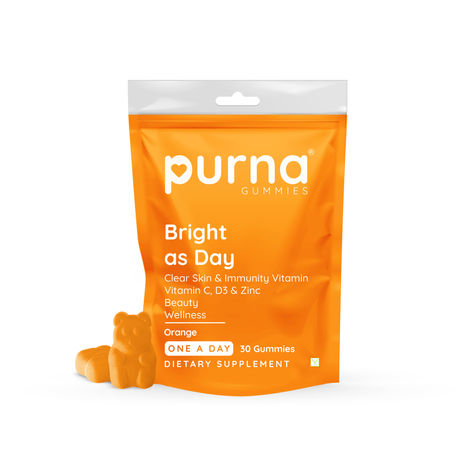 Buy Purna Gummies Vitamin C Orange Gummies with Vitamin D3, and Zinc, for Immunity & Clear Skin, 30 Gummy Bears-Purplle
