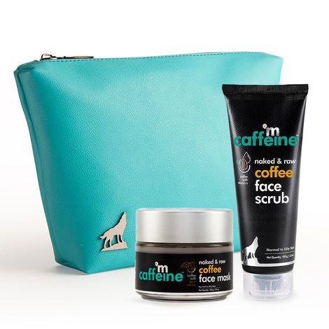 Buy mCaffeine Coffee Skin Refining Kit | Free All Purpose Teal Pouch | Exfoliates, Unclogs Pores | Face Scrub, Face Mask | Paraben & SLS Free 200 gm-Purplle