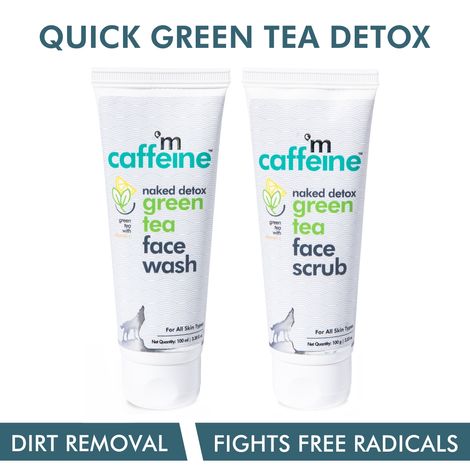 Buy mCaffeine Quick Green Tea Detox Kit | Dirt Removal, Exfoliation | Vitamin C | Face Wash, Face Scrub | Paraben & SLS Free 200 gm-Purplle