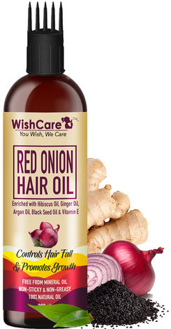 Buy WishCare Red Onion Hair Oil Enriched with Onion Ginger Oil, Argan Oil, Hibiscus Oil Controls Hair Fall & Promotes Growth.-Purplle