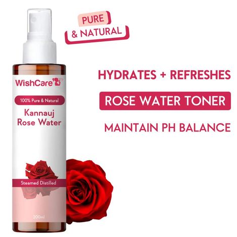 Buy WishCare 100% Pure & Natural Rose Water - Steam Distilled - Kannauj Rose Water- (200 ml)-Purplle