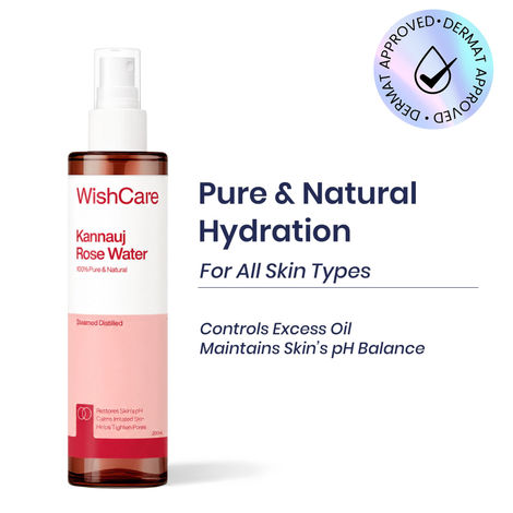 Buy WishCare 100% Pure & Natural Rose Water|Steam Distilled|Kannauj Rose Water|Maintains PH Balance|Hydrates & Tones Skin|Reduces Irritation|No Essential Oil|Alcohol Free|200 ml-Purplle