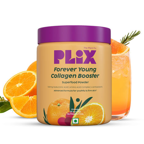 Buy PLIX Plant-Based Collagen, Advanced Anti-Ageing Formula for Skin Elasticity & Renewal, 100mg Hyaluronic Acid, 600mcg Retinol, 40mg Vitamin c, 90mg Silica - 25 Days (Orange Burst)-Purplle