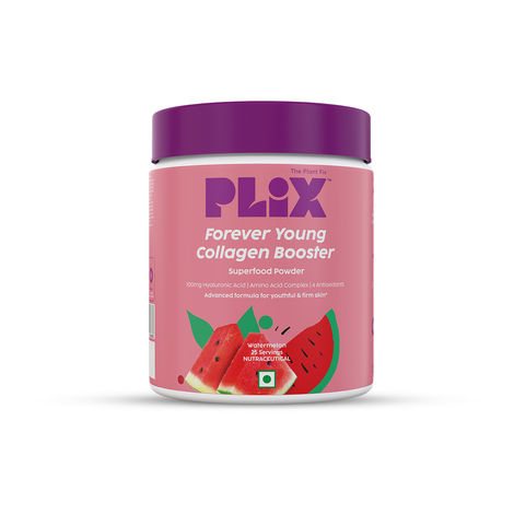 Buy PLIX Plant-Based Collagen, Advanced Anti-Ageing Formula for Skin Elasticity & Renewal, 100mg Hyaluronic Acid, 600mcg Retinol, 40mg Vitamin c, 90mg Silica - 25 Days (Watermelon)-Purplle