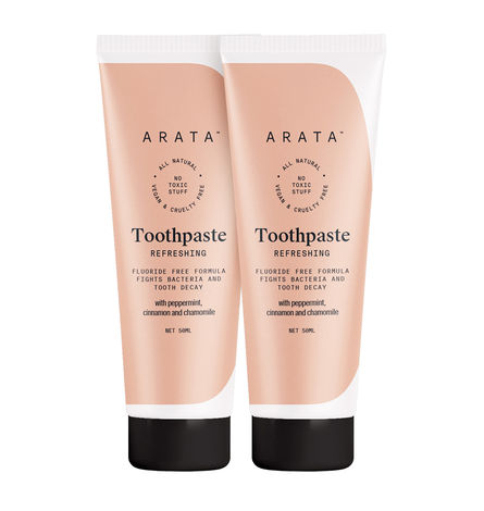 Buy Arata Natural Refreshing Toothpaste With Peppermint, Cinnamon & Chamomile || All-Natural, Vegan & Cruelty-Free || Fluoride-Free Formula Fights Bacteria & Tooth Decay (Pack of 2) (50 ml) each-Purplle