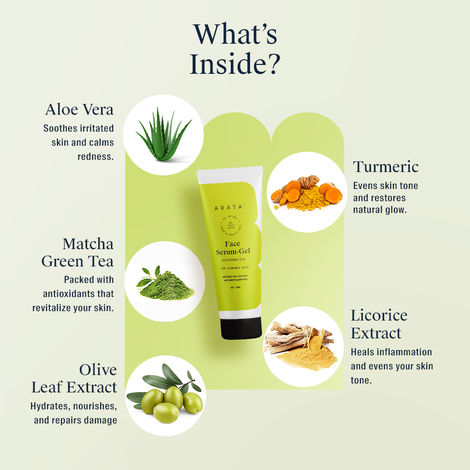 Buy Arata Natural Hydrating Face Serum Gel With Aloe Vera,Turmeric,Matcha  Green Tea & Glutathione For Combination To Oily Skin || All-Natural, Vegan  & Cruelty-Free || Restores & Renew Skin'S Natural Radiance (100