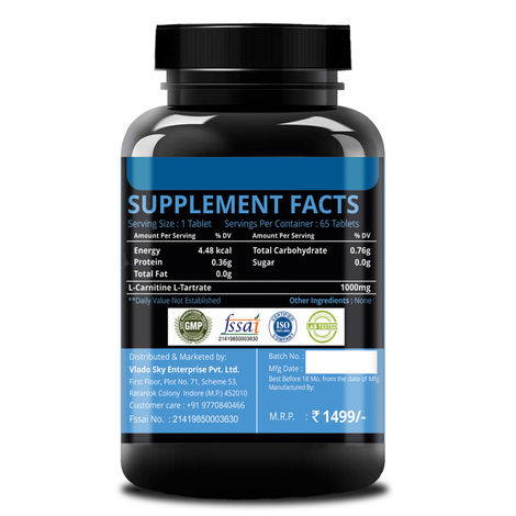 Buy Simply Nutra L-Carnitine L-Tartrate 1000mg Per Serving Fat Burner, Pre  & Post Workout - 65 Tablets Online