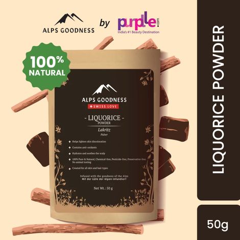 Buy Alps Goodness Powder - Liquorice/ Mulethi (50 gm) | 100% Natural Powder | No Chemicals, No Preservatives, No Pesticides | Can be used for Hair Mask and Face Mask | De tan pack | Tan removal Pack | Pack for hydrating and soothing scalp-Purplle