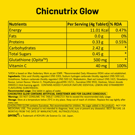 liposomal glutathione absorption Health & Personal :: Diet & Nutrition :: Health Supplements :: Chicnutrix  Glow- 20 Effervescent Tablets| Japanese Glutathione & Vit. C| Antioxidants  for clear, glowing skin| Sugar-free, Strawberry-lemon flavour main image 1