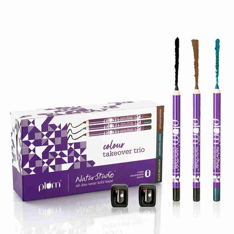 Buy Plum Colour Takeover Trio Kajal Gift Set | Smudge-Proof, Ophthalmologically Tested (3.6 gm)-Purplle
