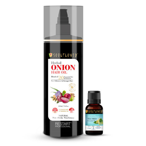 Buy Soulflower Herbal Onion Hair Oil (220ml) and Tea Tree Essential Oil (15ml) Pack of 2-Purplle